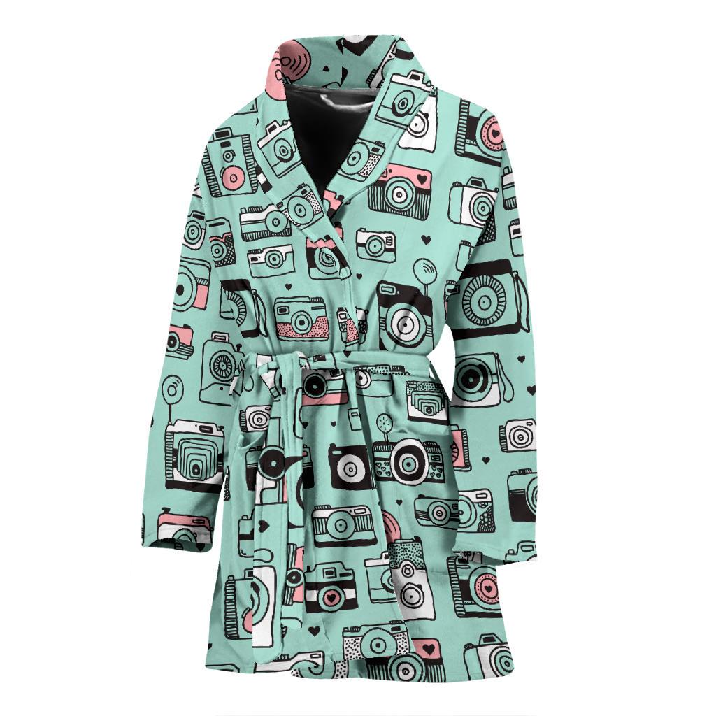 Camera Pastel Pattern Print Women Long Robe-grizzshop