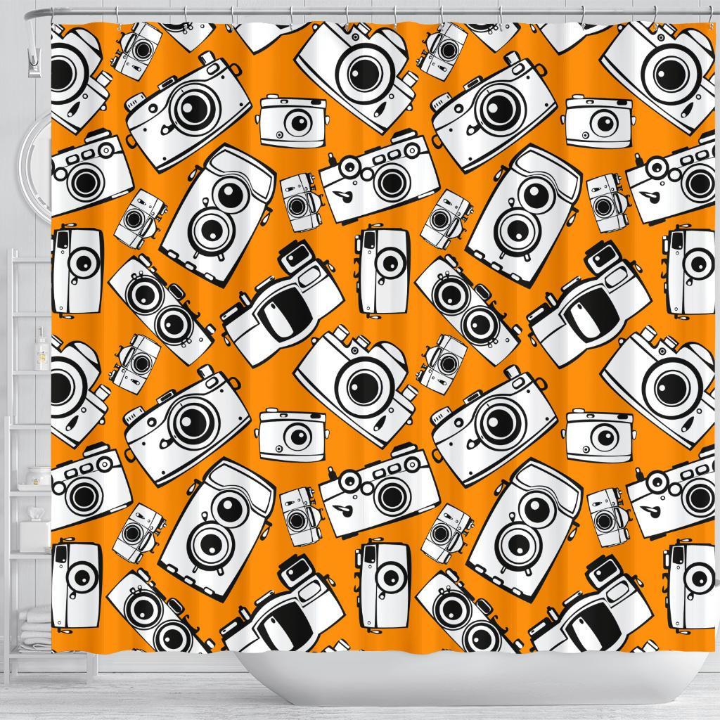 Camera Pattern Print Bathroom Shower Curtain-grizzshop