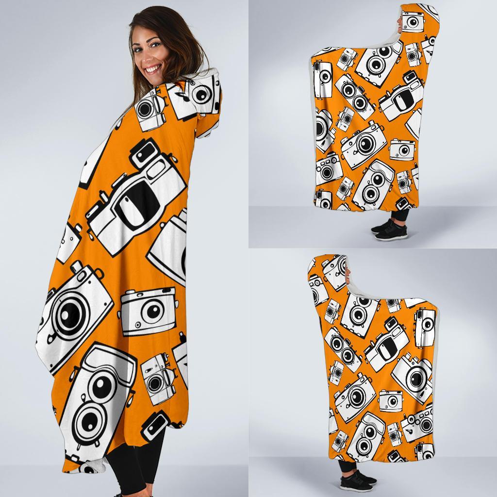 Camera Pattern Print Hooded Blanket-grizzshop