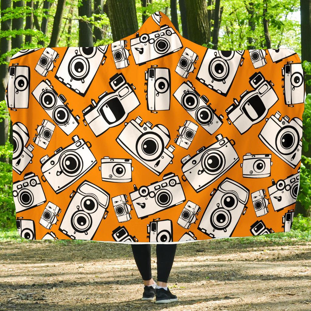 Camera Pattern Print Hooded Blanket-grizzshop
