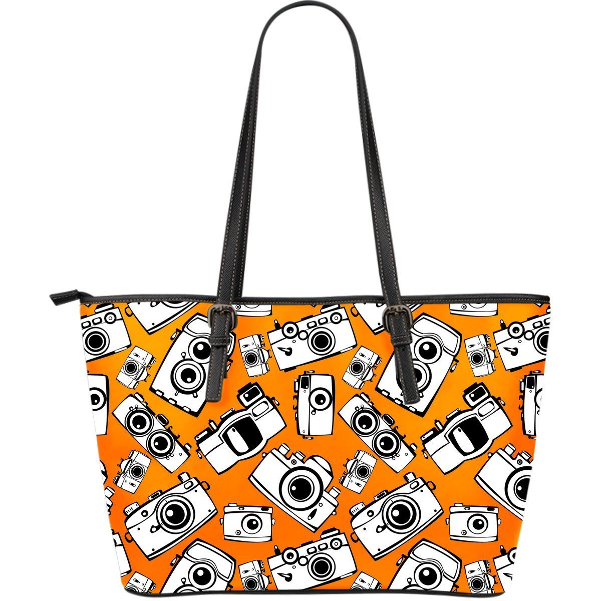 Camera Pattern Print Leather Tote Bag-grizzshop