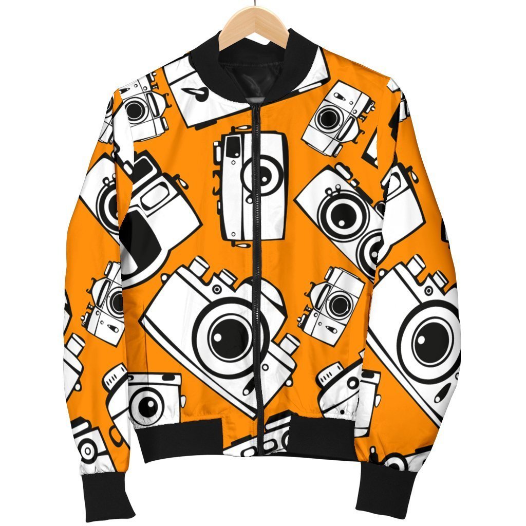 Camera Pattern Print Women Casual Bomber Jacket-grizzshop