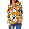 Camera Pattern Print Women Off Shoulder Sweatshirt-grizzshop