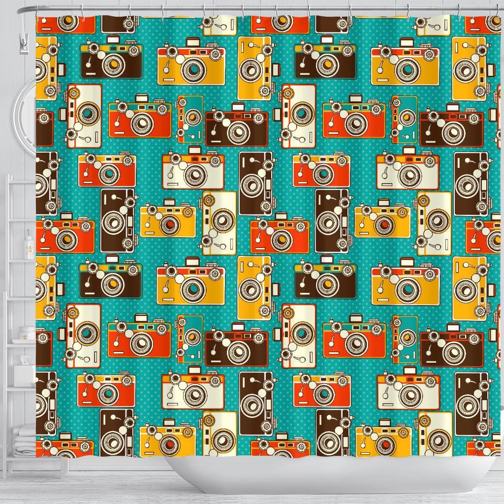 Camera Print Pattern Bathroom Shower Curtain-grizzshop