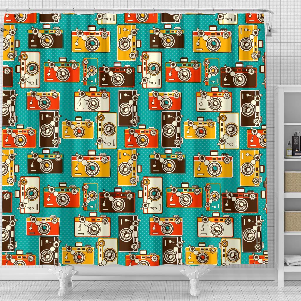 Camera Print Pattern Bathroom Shower Curtain-grizzshop