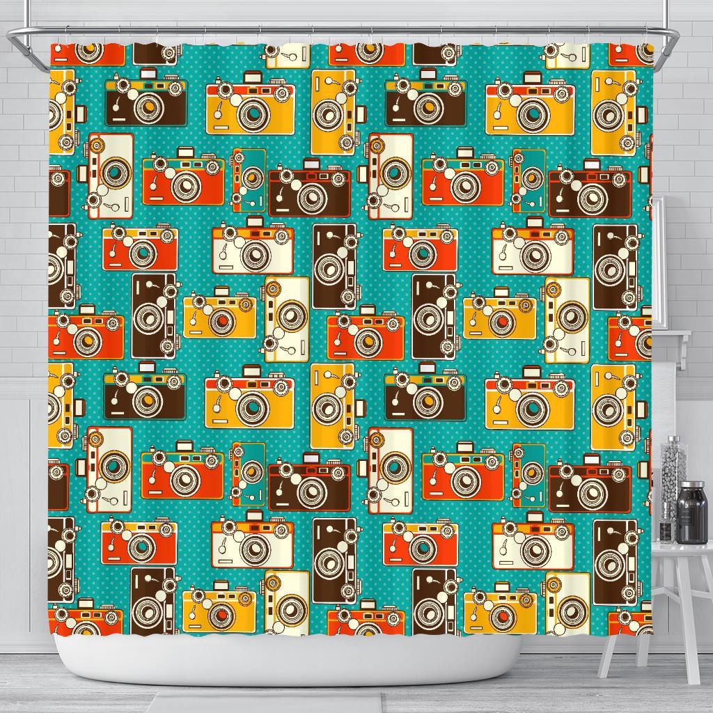 Camera Print Pattern Bathroom Shower Curtain-grizzshop