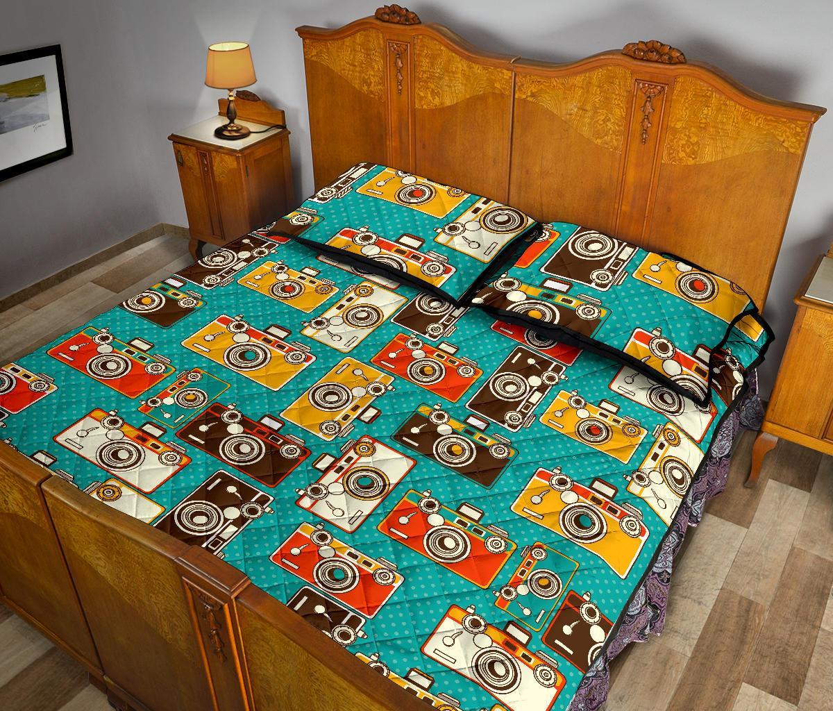 Camera Print Pattern Bed Set Quilt-grizzshop