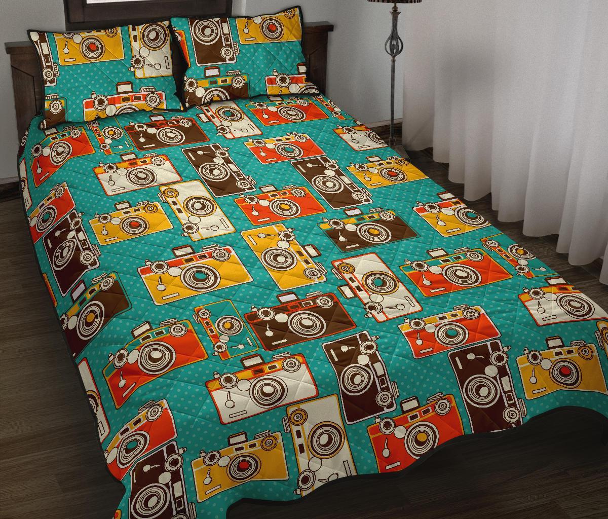 Camera Print Pattern Bed Set Quilt-grizzshop