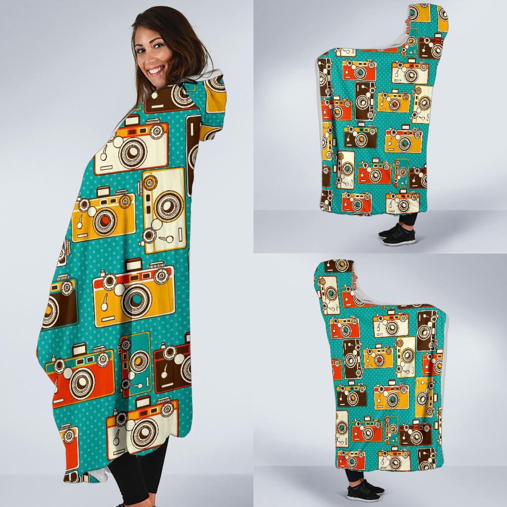 Camera Print Pattern Hooded Blanket-grizzshop