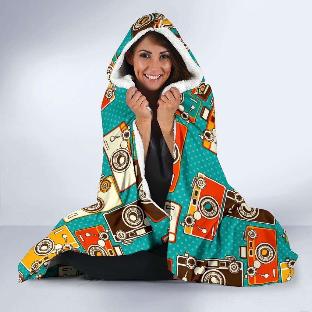 Camera Print Pattern Hooded Blanket-grizzshop