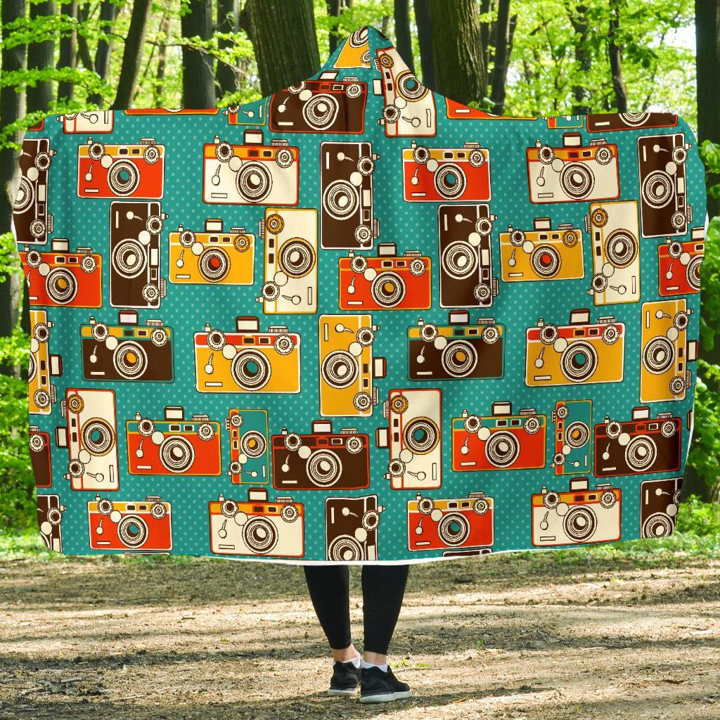 Camera Print Pattern Hooded Blanket-grizzshop