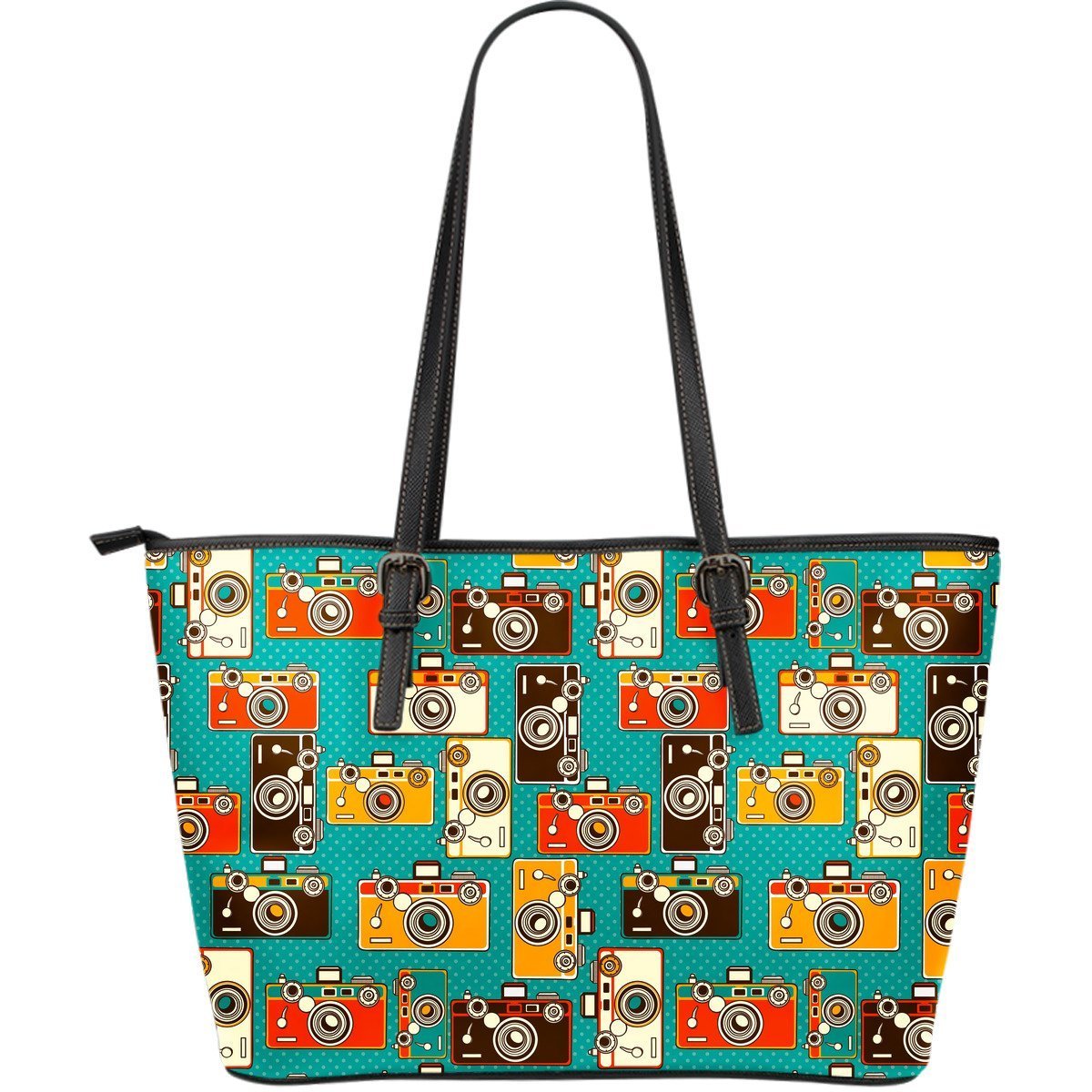 Camera Print Pattern Leather Tote Bag-grizzshop