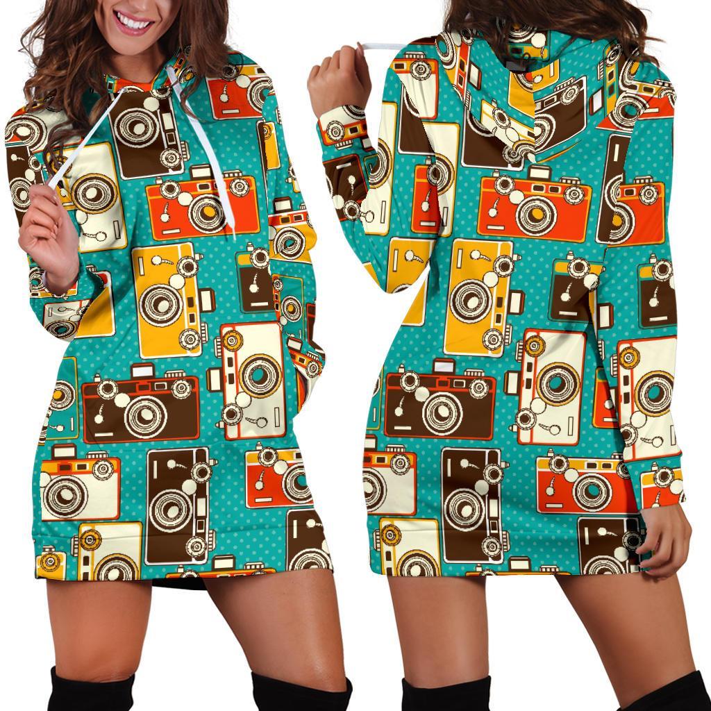 Camera Print Pattern Women Hoodie Dress-grizzshop