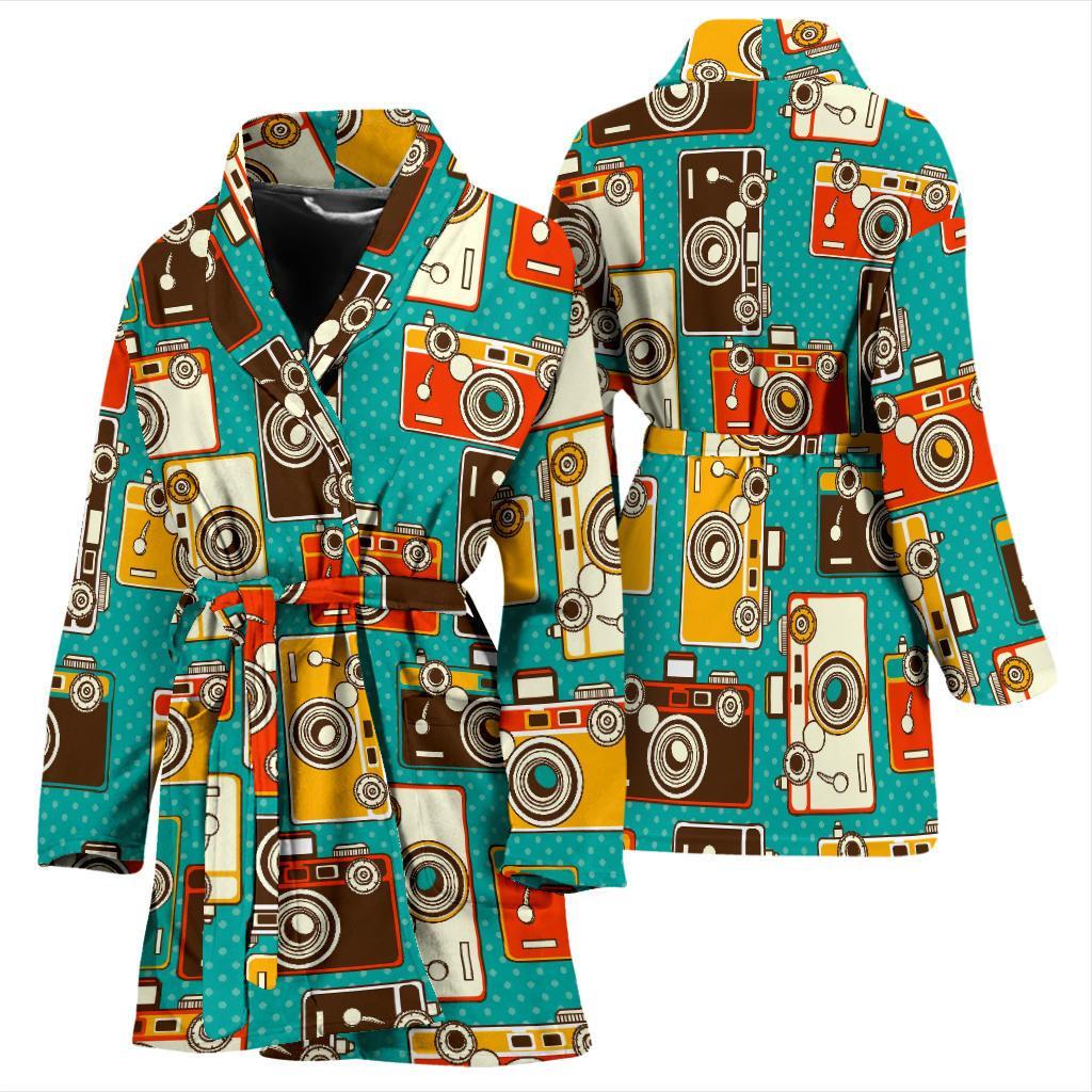 Camera Print Pattern Women Long Robe-grizzshop