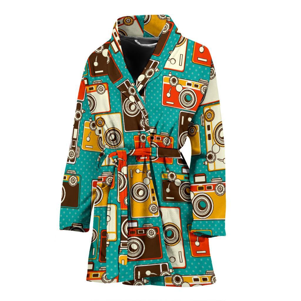 Camera Print Pattern Women Long Robe-grizzshop