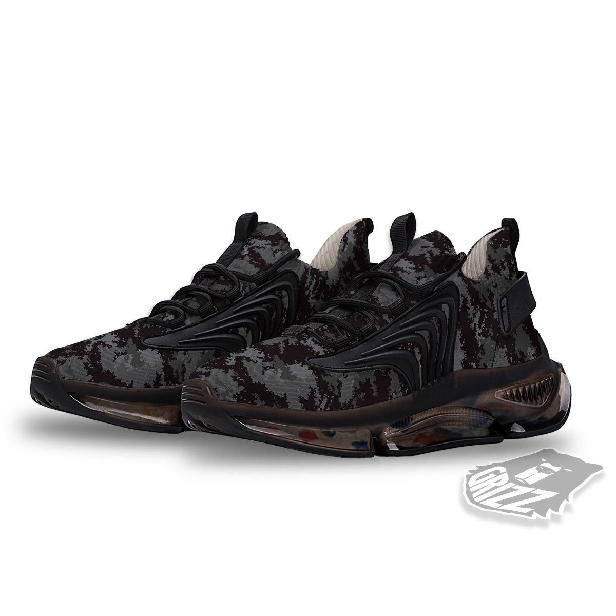 Camo Black Tan Digital Print Pattern Black Gym Shoes-grizzshop