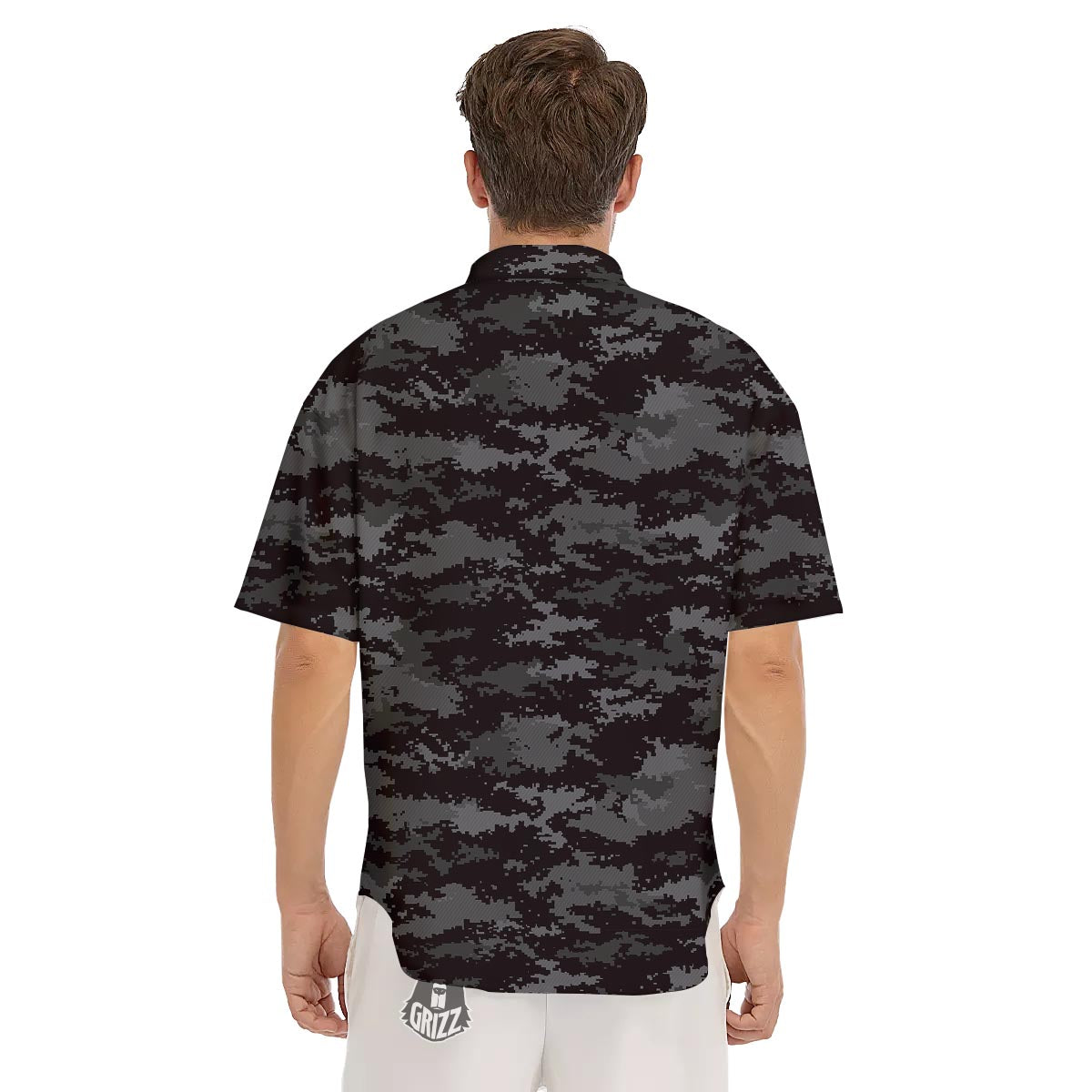 Camo Black Tan Digital Print Pattern Men's Short Sleeve Shirts-grizzshop