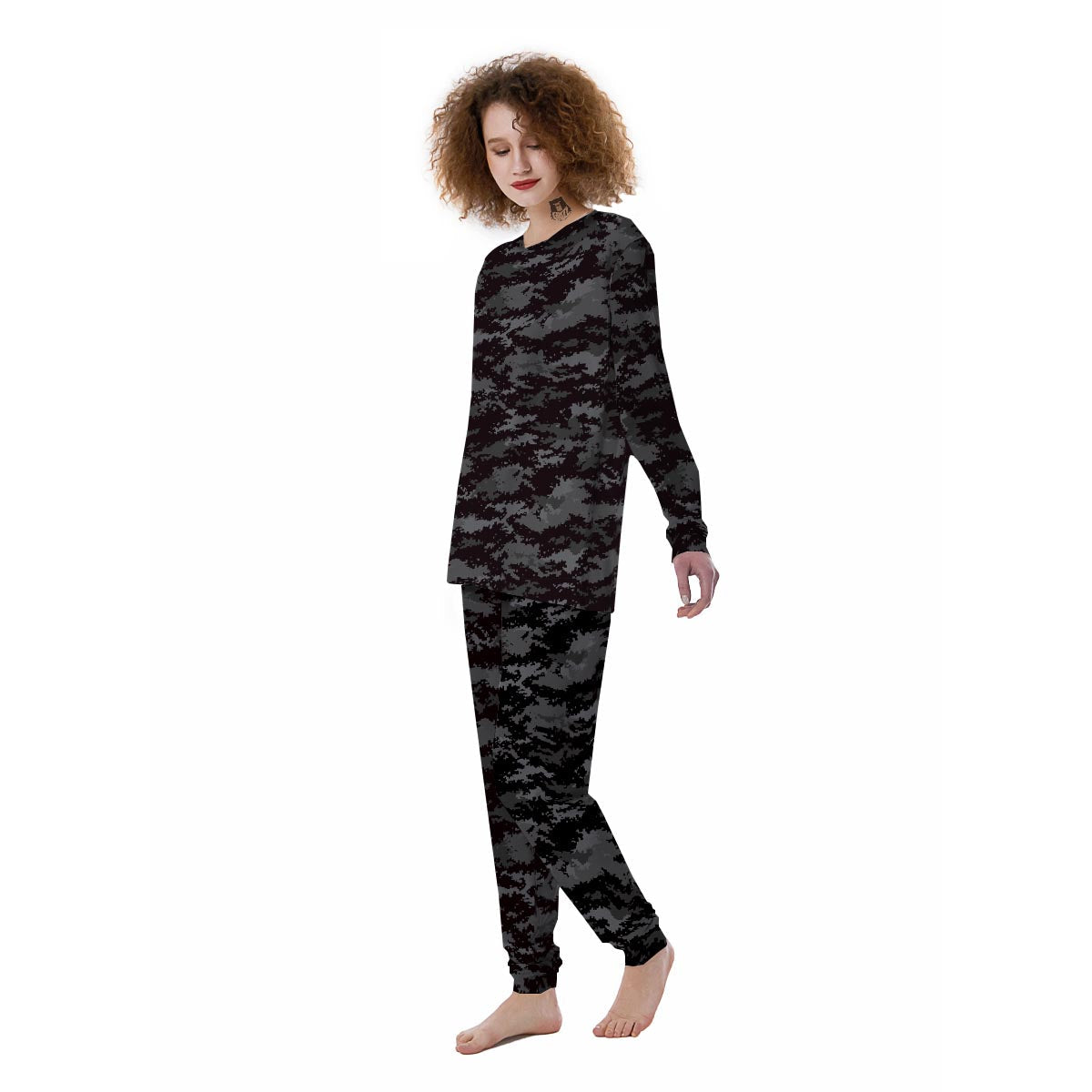 Camo Black Tan Digital Print Pattern Women's Pajamas-grizzshop