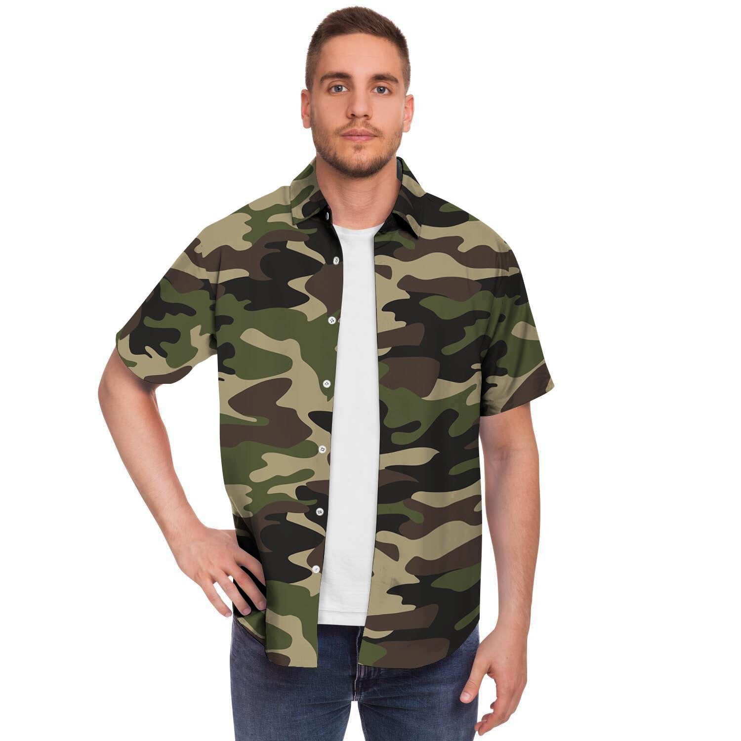 Camo Camouflage Print Men's Short Sleeve Shirt-grizzshop