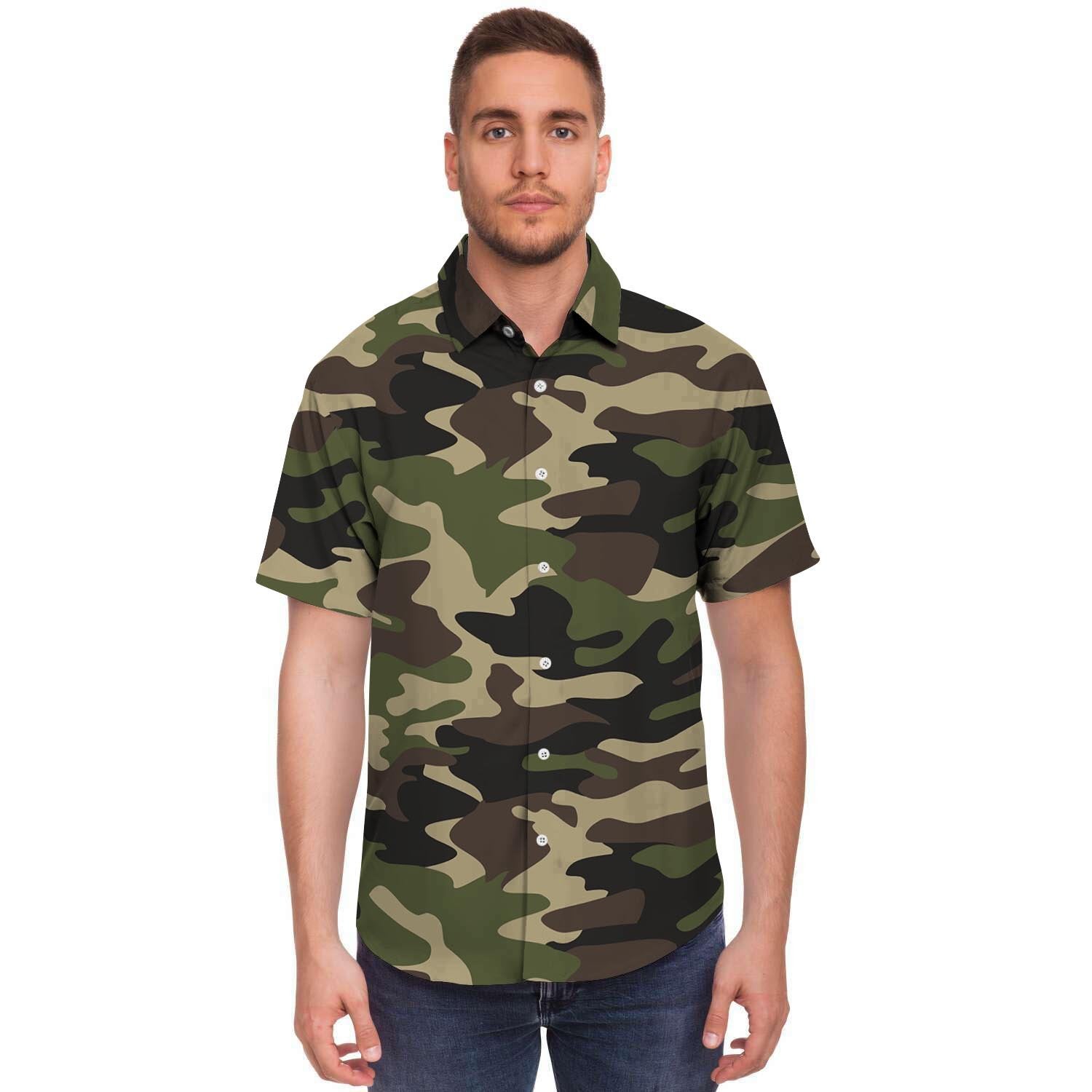 Camo Camouflage Print Men's Short Sleeve Shirt-grizzshop