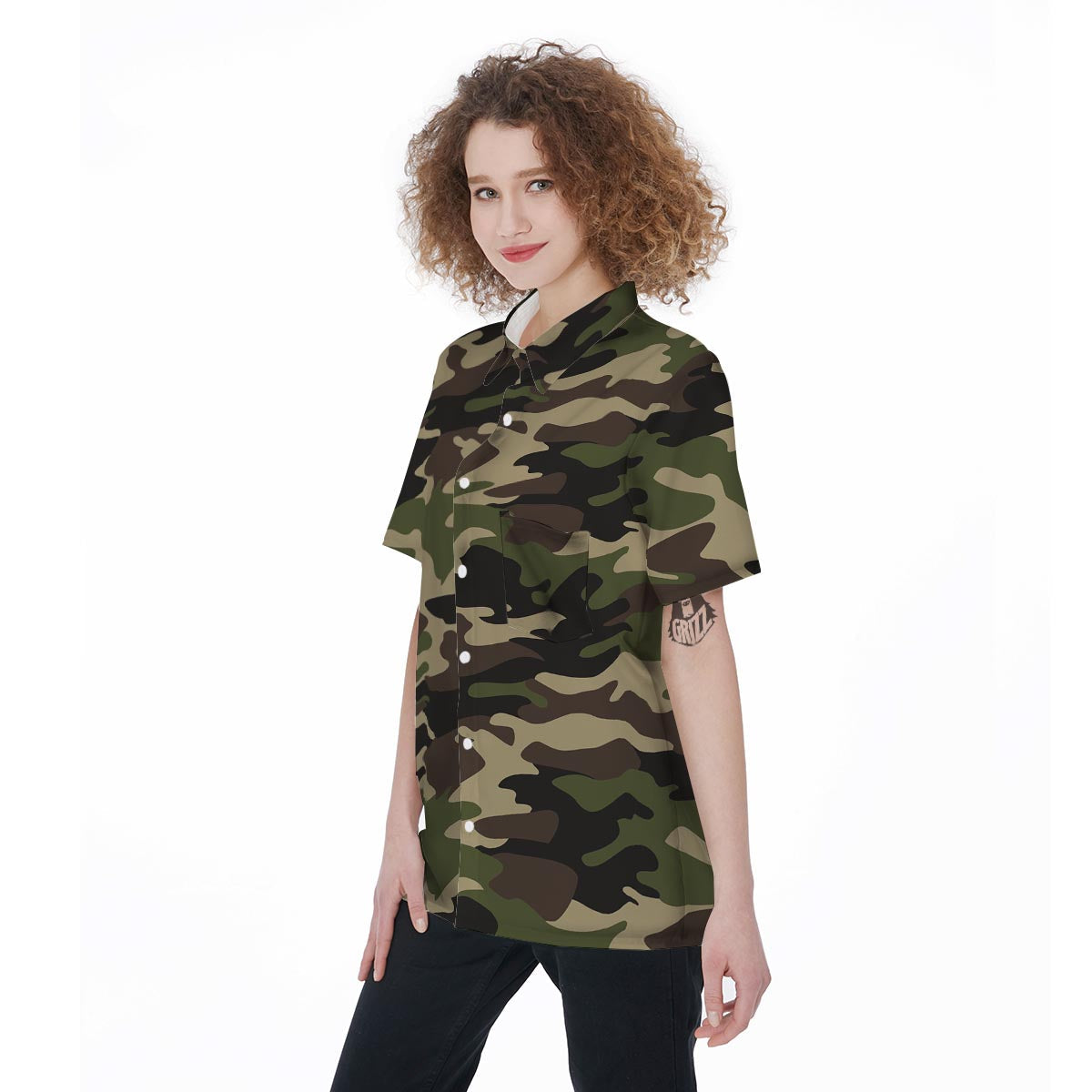 Camo Camouflage Print Women's Short Sleeve Shirts-grizzshop