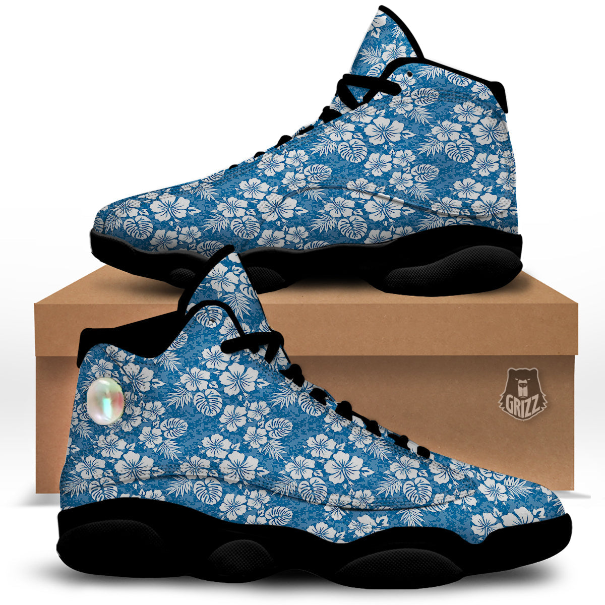 Camo Flower Aloha Hawaiian Print Pattern Black Basketball Shoes-grizzshop
