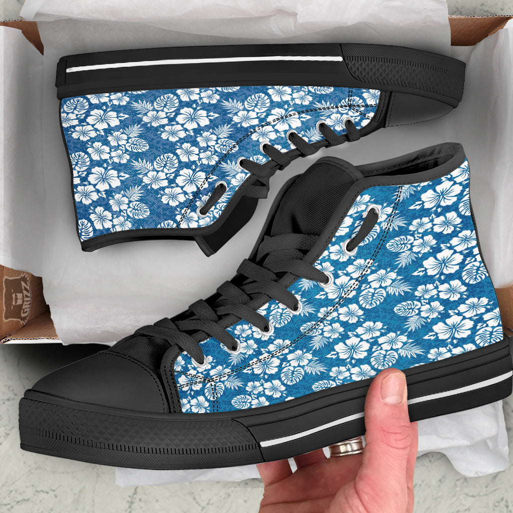Camo Flower Aloha Hawaiian Print Pattern Black High Top Shoes-grizzshop