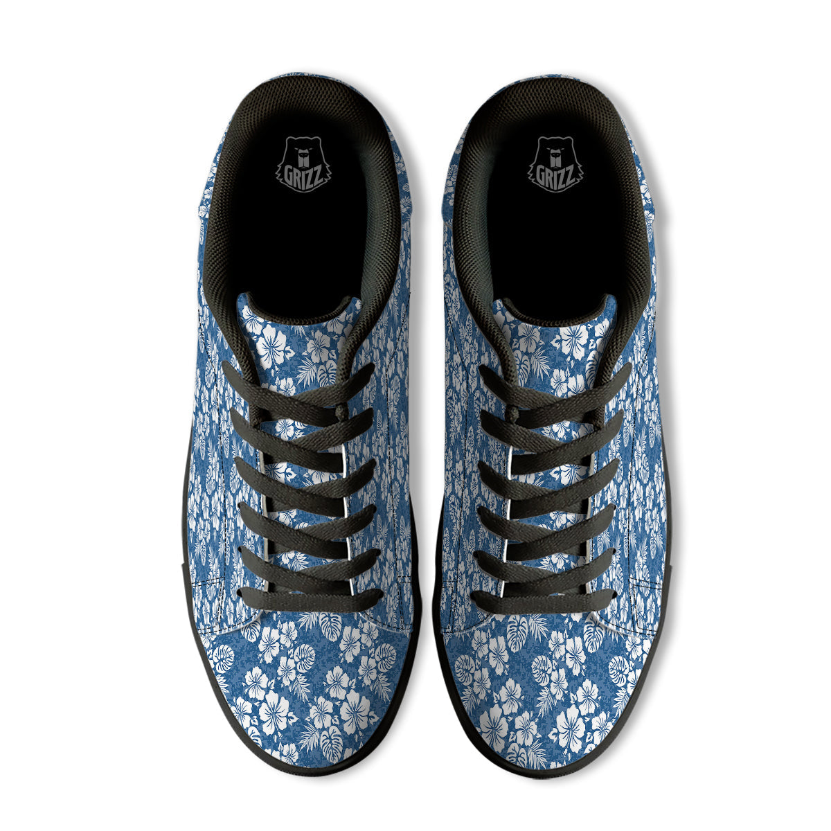 Camo Flower Aloha Hawaiian Print Pattern Black Low Top Sneakers-grizzshop