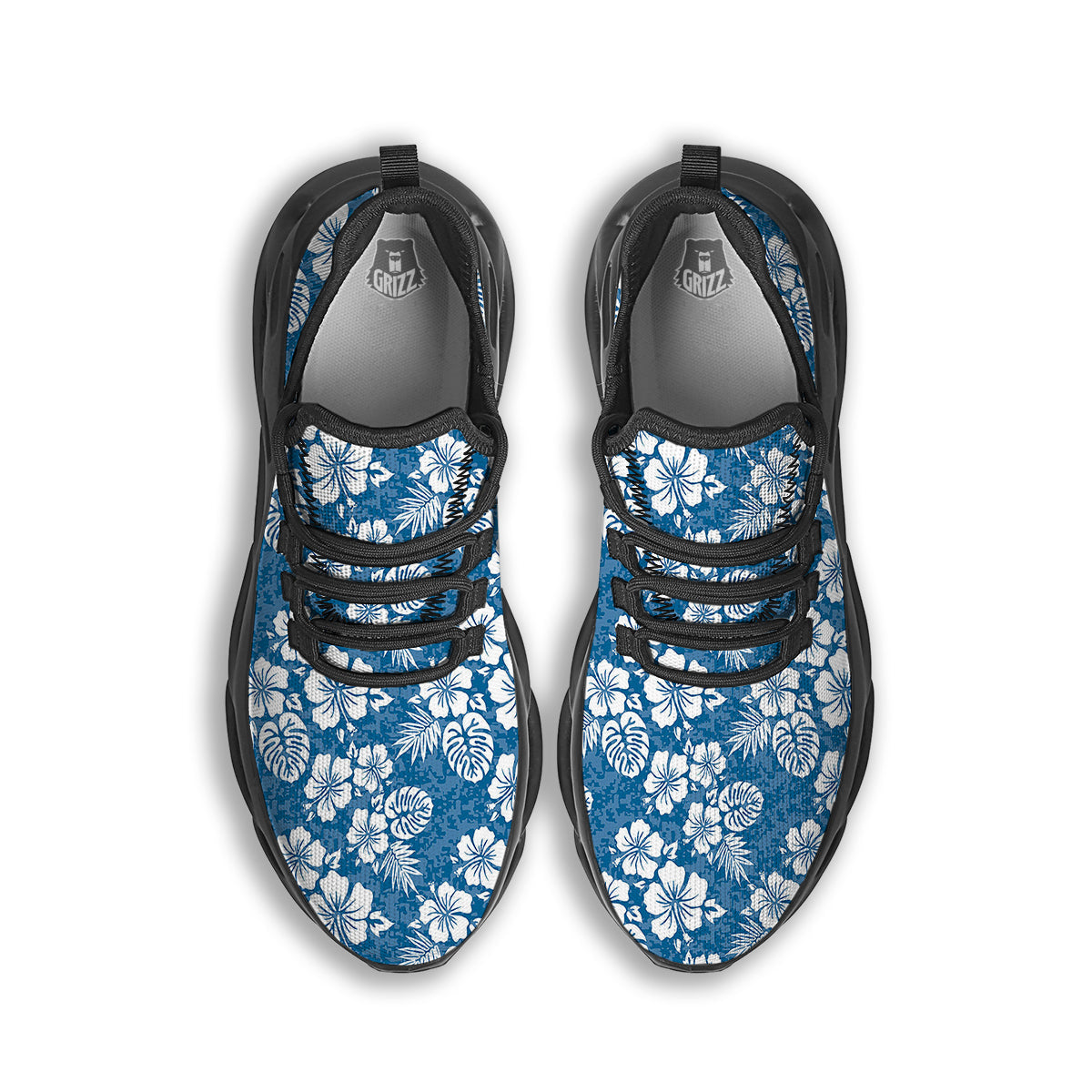 Camo Flower Aloha Hawaiian Print Pattern Black Running Shoes-grizzshop