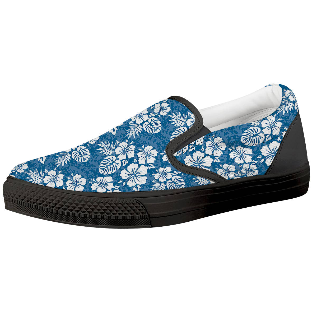 Camo Flower Aloha Hawaiian Print Pattern Black Slip On Shoes-grizzshop