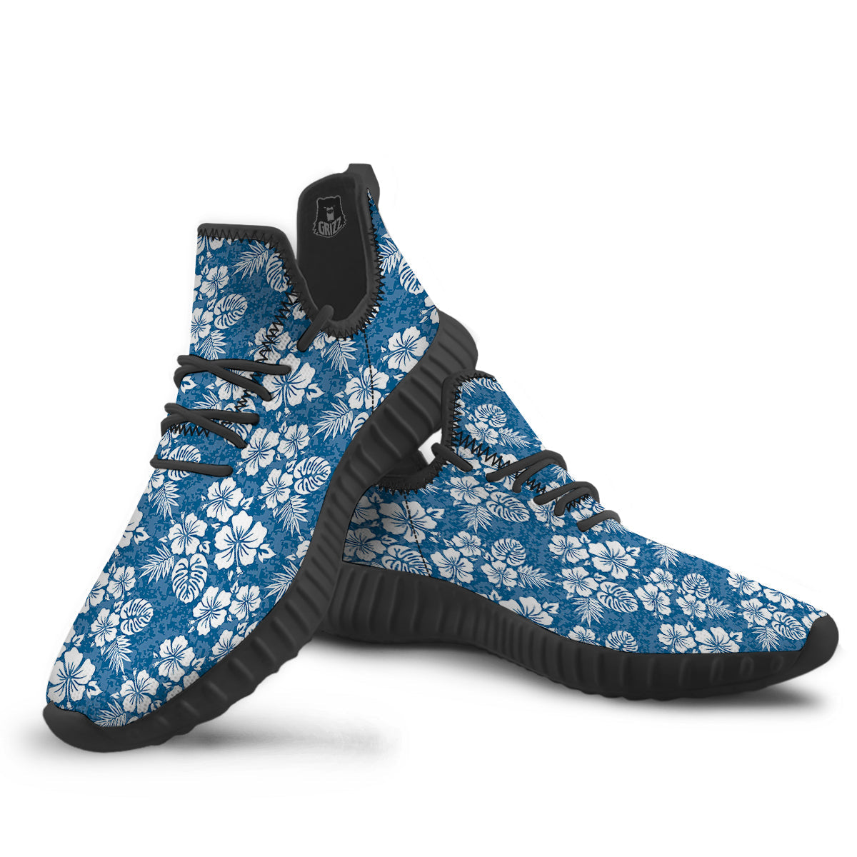 Camo Flower Aloha Hawaiian Print Pattern Black Walking Shoes-grizzshop