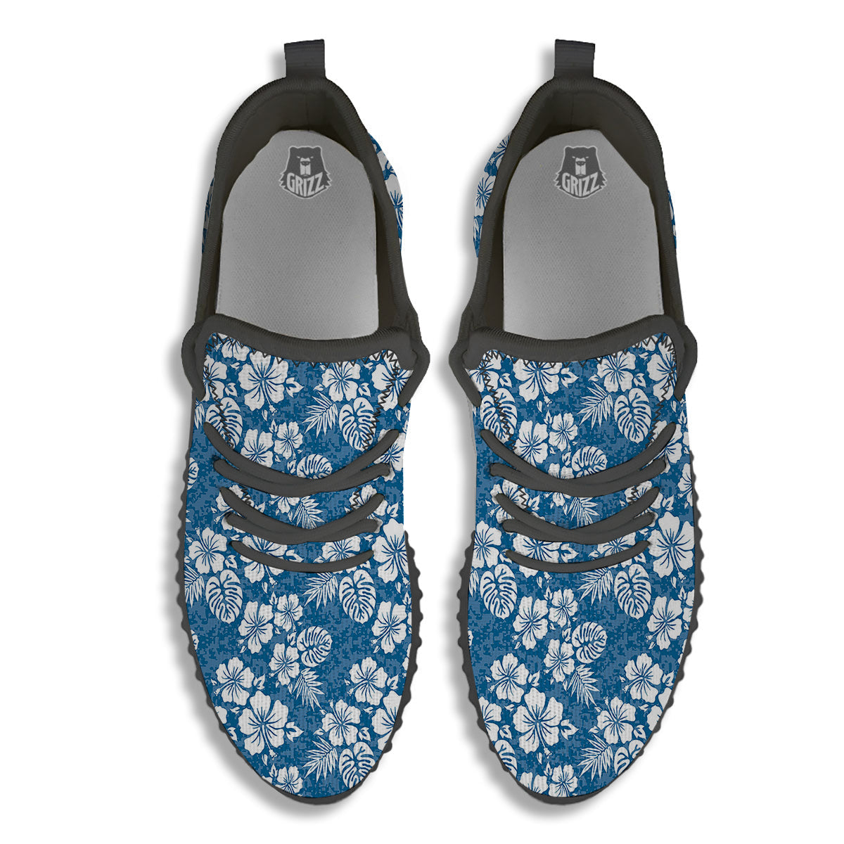 Camo Flower Aloha Hawaiian Print Pattern Black Walking Shoes-grizzshop