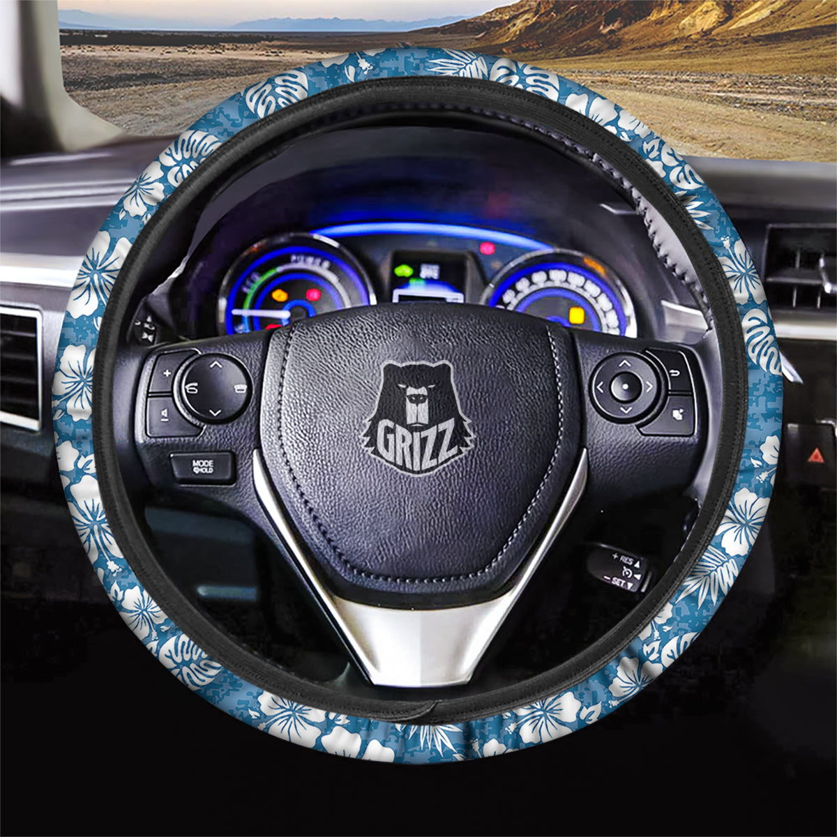 Camo Flower Aloha Hawaiian Print Pattern Car Steering Wheel Cover-grizzshop