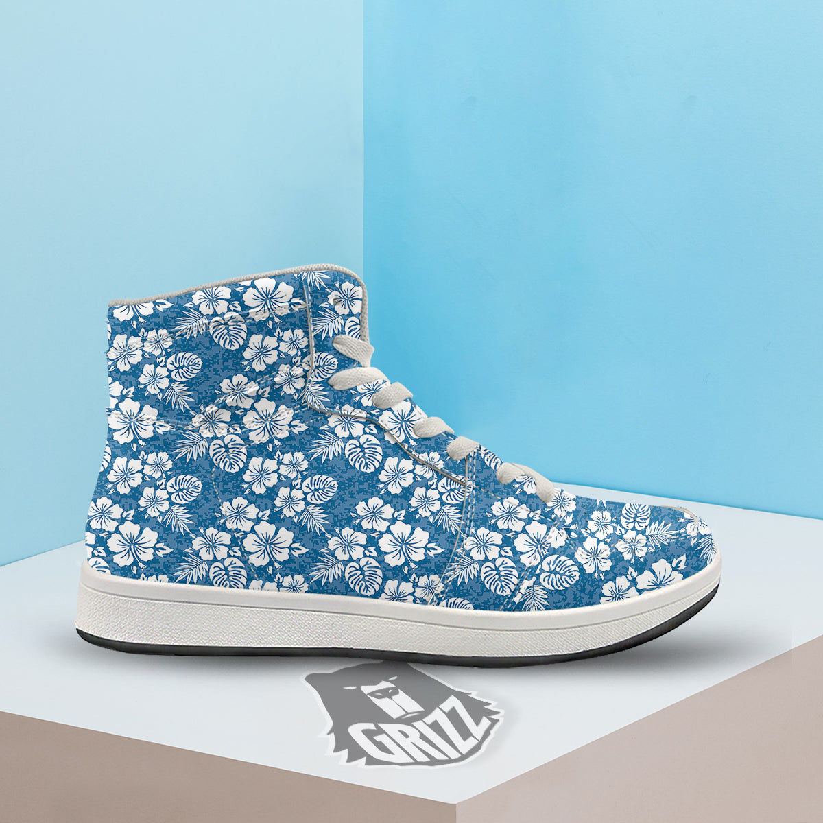 Camo Flower Aloha Hawaiian Print Pattern High Top Sneakers-grizzshop