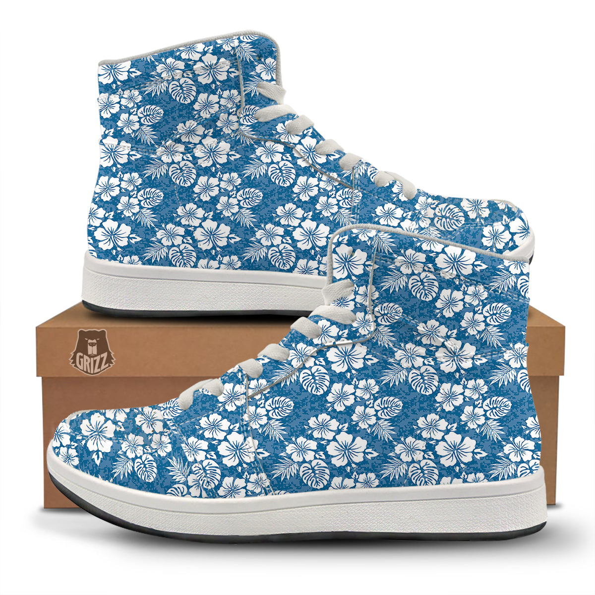 Camo Flower Aloha Hawaiian Print Pattern High Top Sneakers-grizzshop