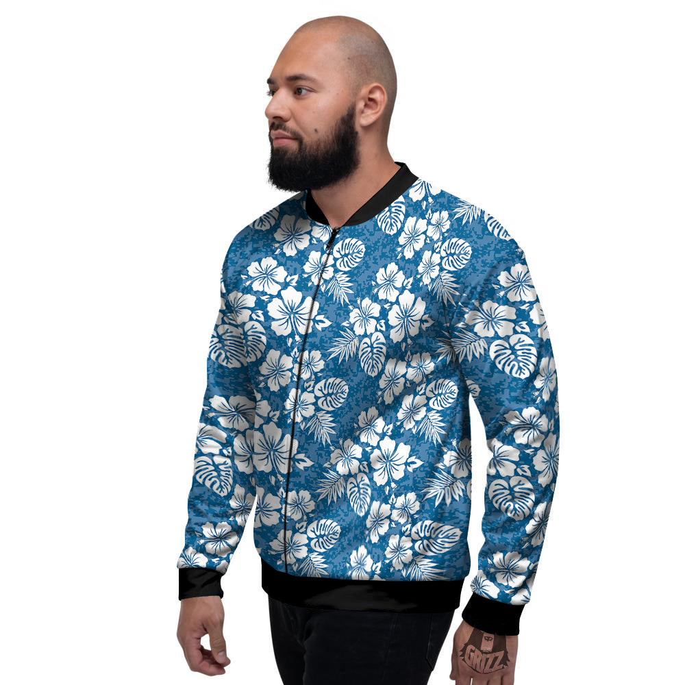 Camo Flower Aloha Hawaiian Print Pattern Men's Bomber Jacket-grizzshop