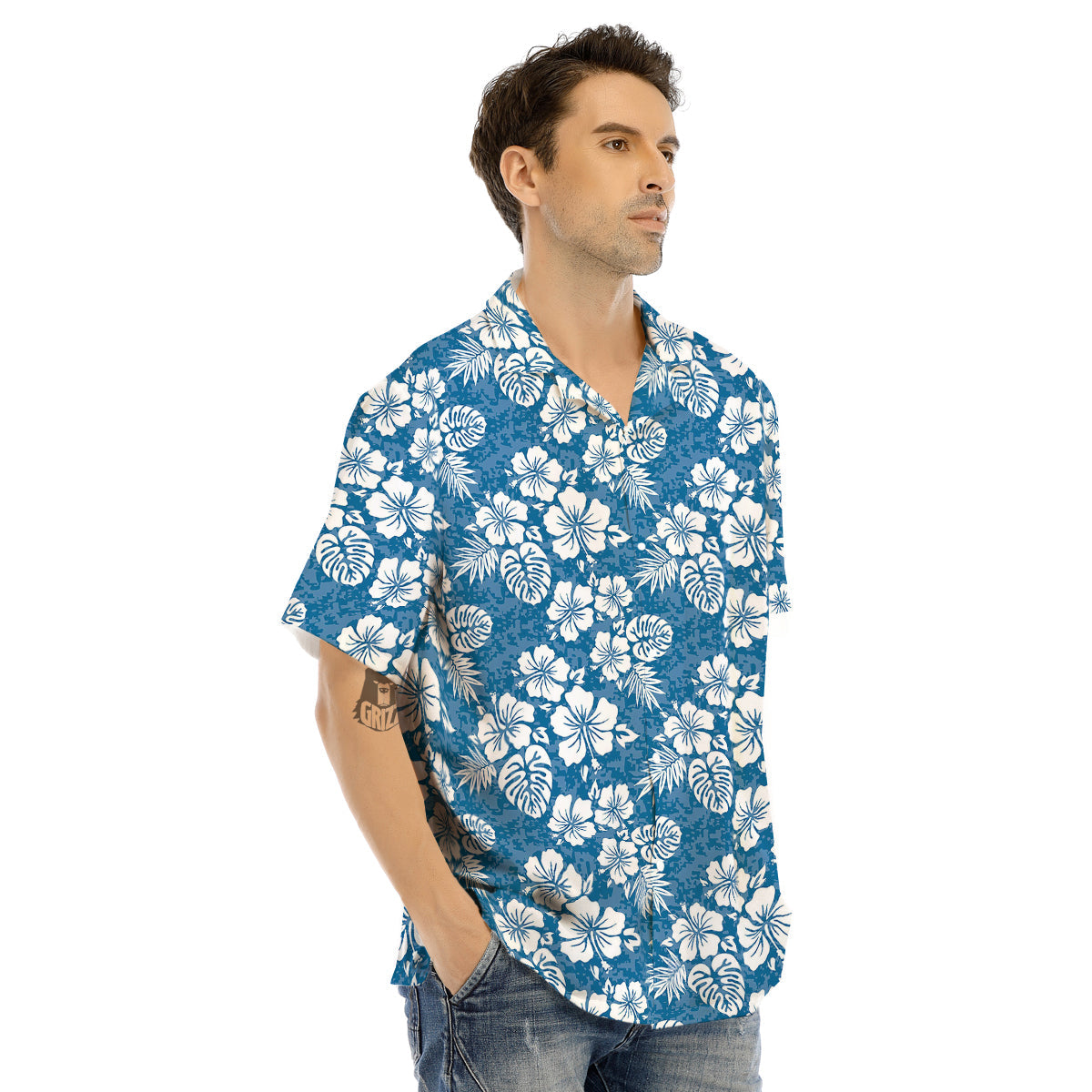 Camo Flower Aloha Hawaiian Print Pattern Men's Hawaiian Shirt-grizzshop