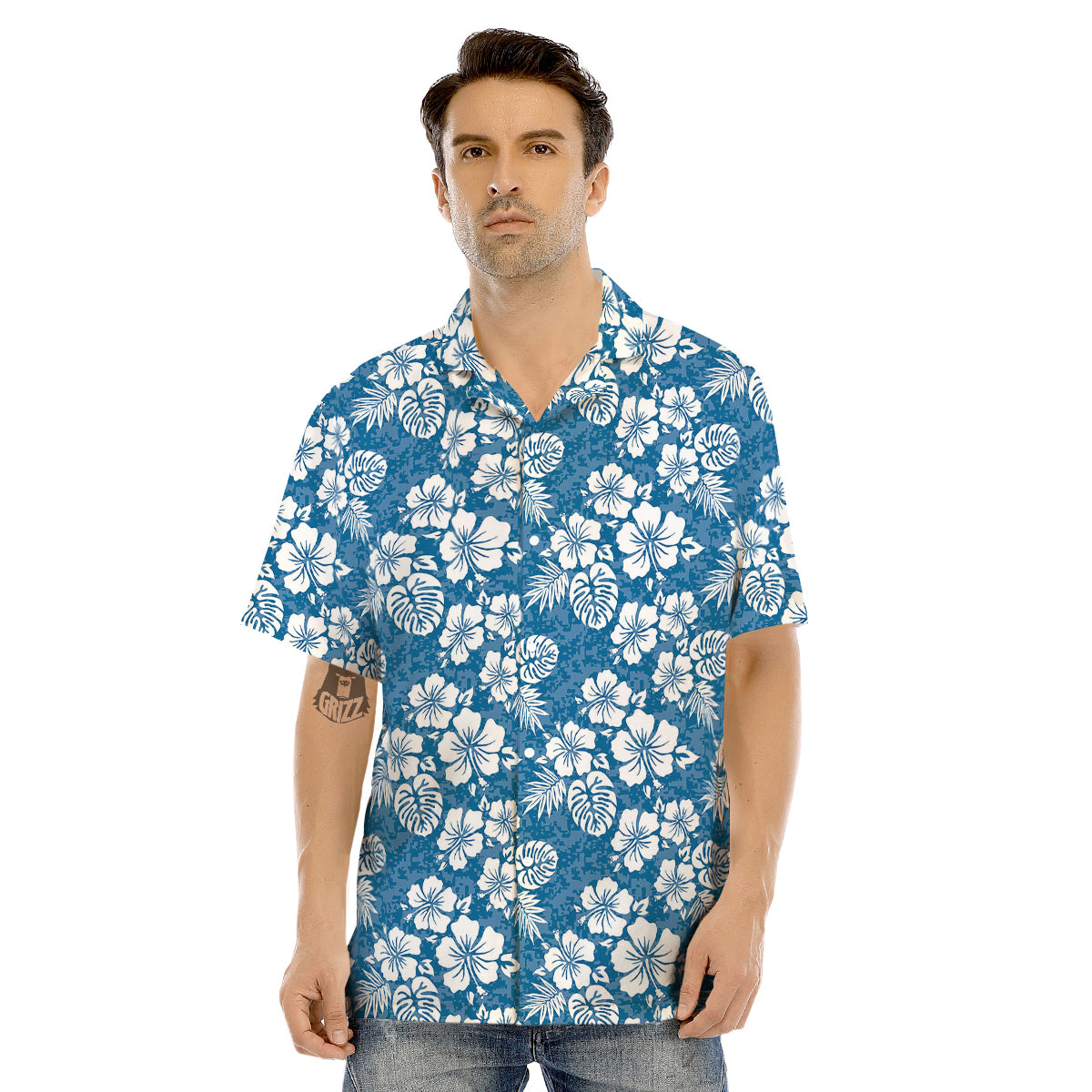 Camo Flower Aloha Hawaiian Print Pattern Men's Hawaiian Shirt-grizzshop