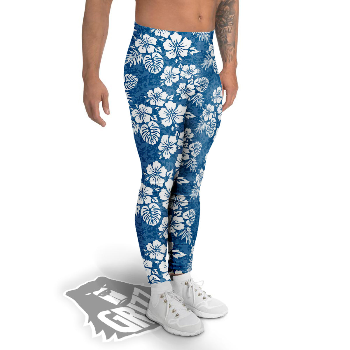 Camo Flower Aloha Hawaiian Print Pattern Men's Leggings-grizzshop