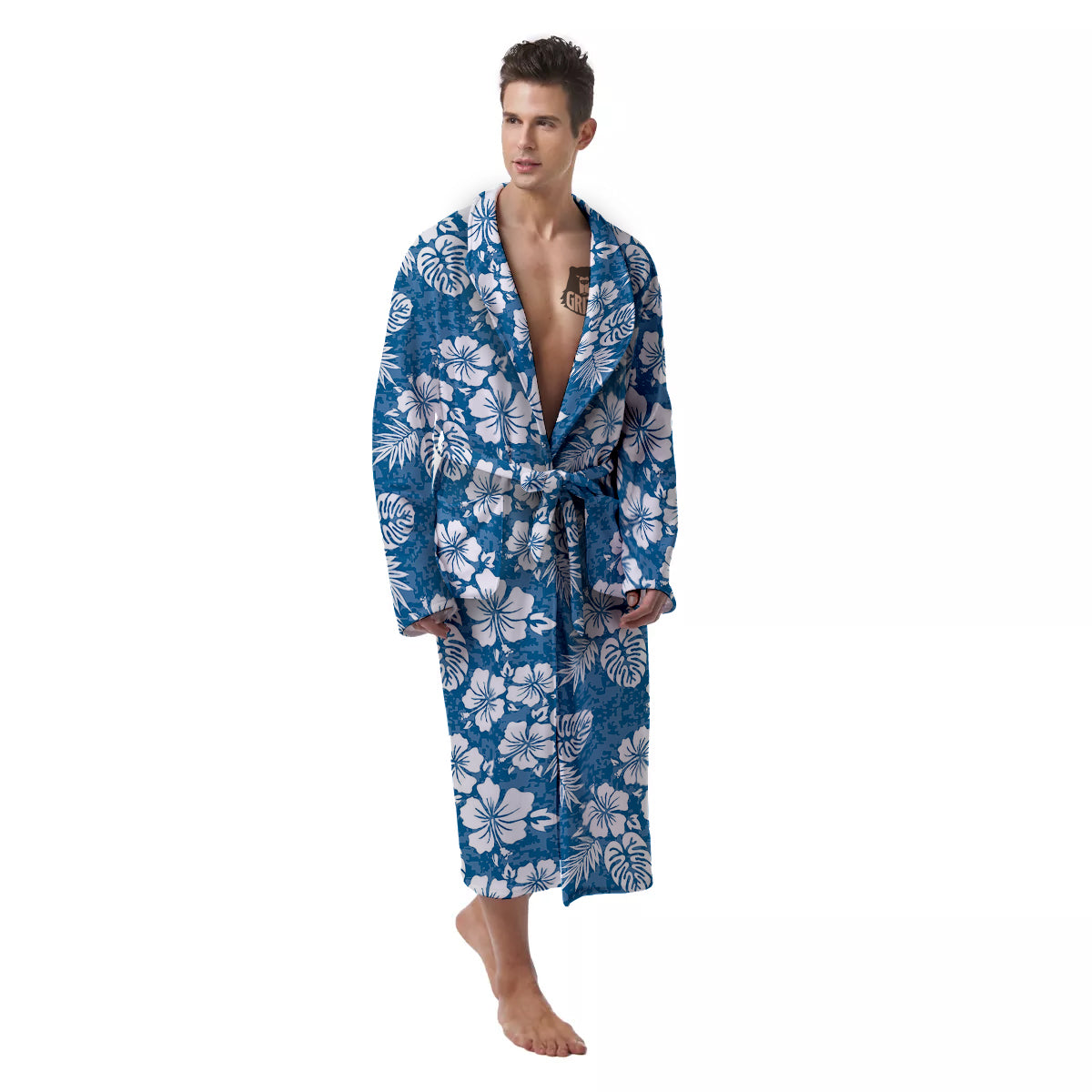 Camo Flower Aloha Hawaiian Print Pattern Men's Robe-grizzshop