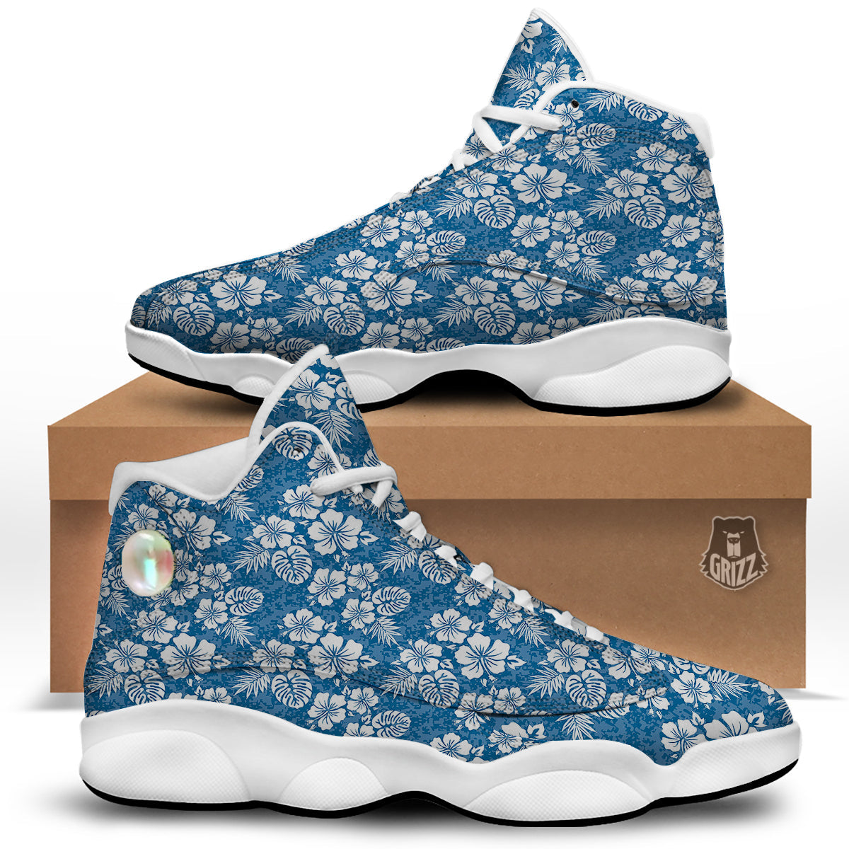 Camo Flower Aloha Hawaiian Print Pattern White Basketball Shoes-grizzshop