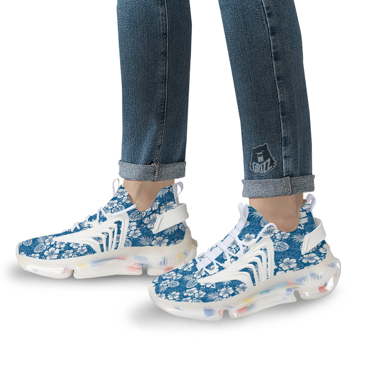 Camo Flower Aloha Hawaiian Print Pattern White Gym Shoes-grizzshop