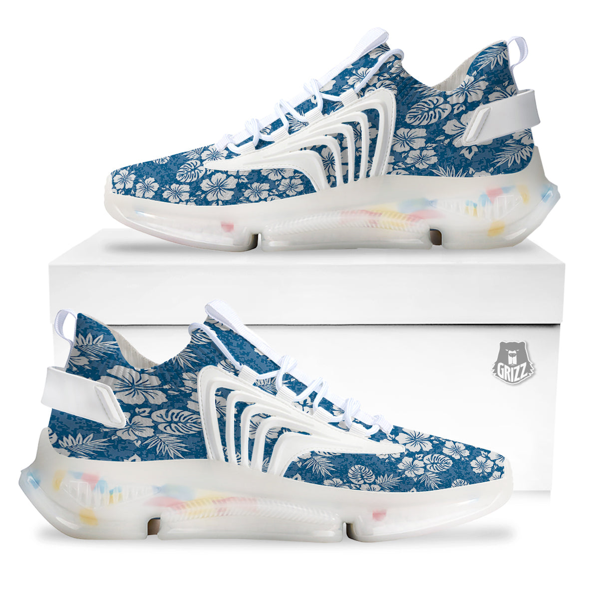 Camo Flower Aloha Hawaiian Print Pattern White Gym Shoes-grizzshop