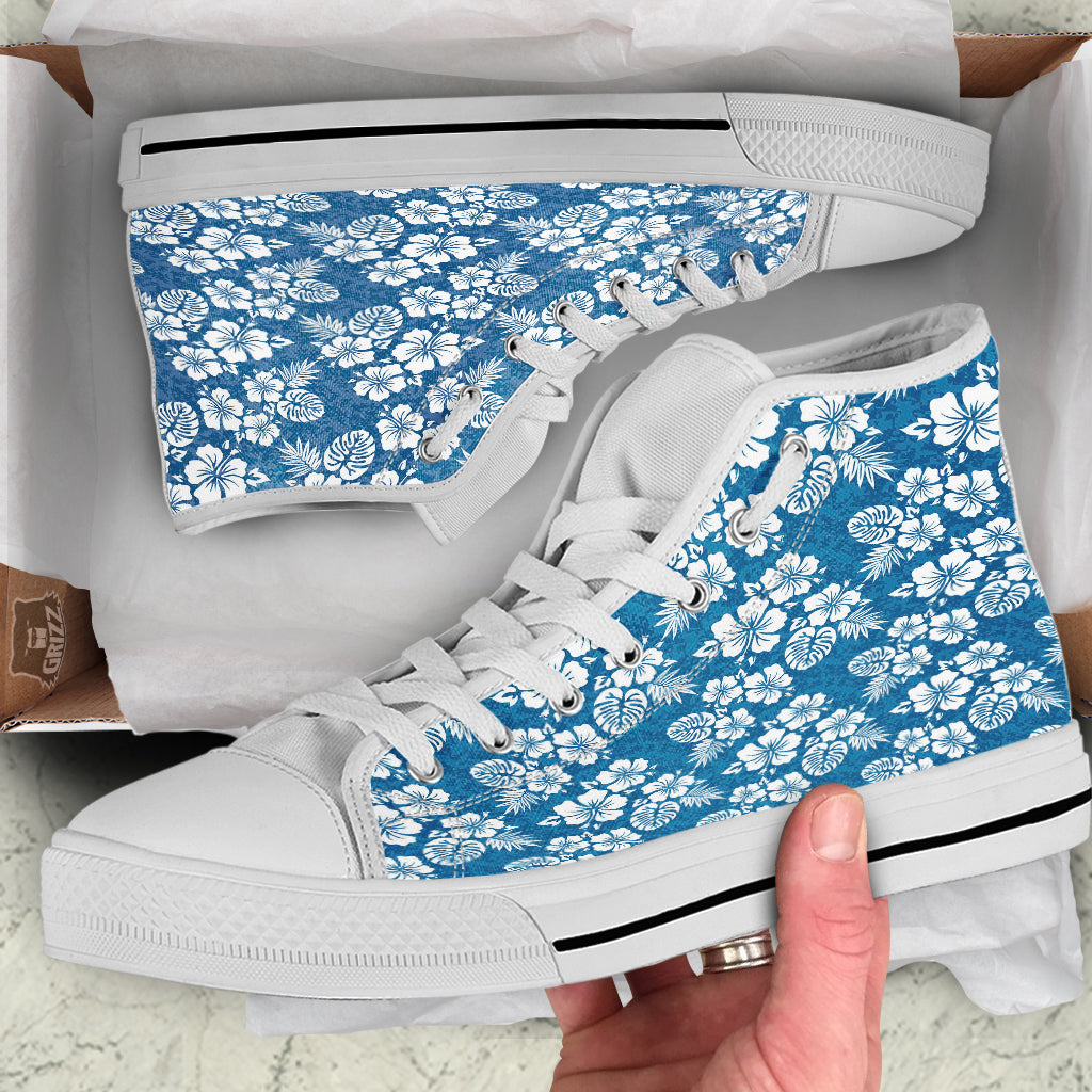 Camo Flower Aloha Hawaiian Print Pattern White High Top Shoes-grizzshop
