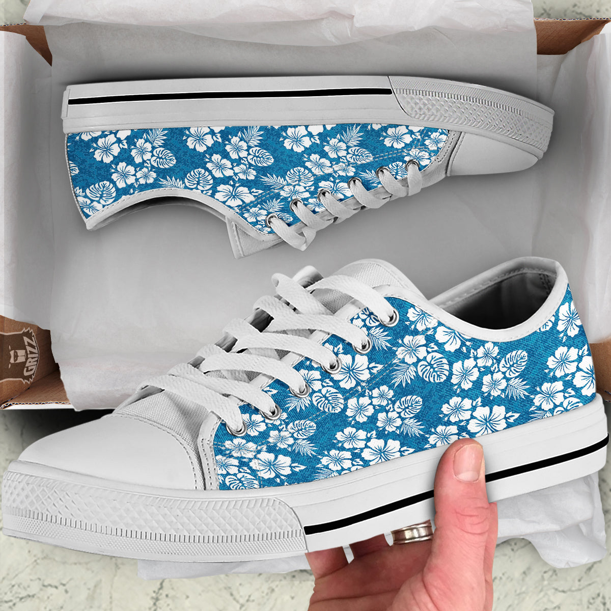 Camo Flower Aloha Hawaiian Print Pattern White Low Top Shoes-grizzshop