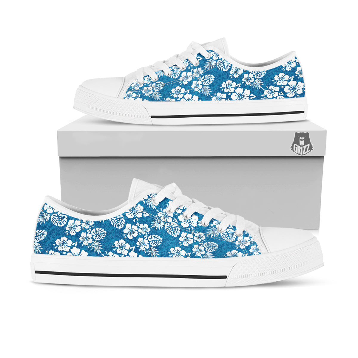 Camo Flower Aloha Hawaiian Print Pattern White Low Top Shoes-grizzshop