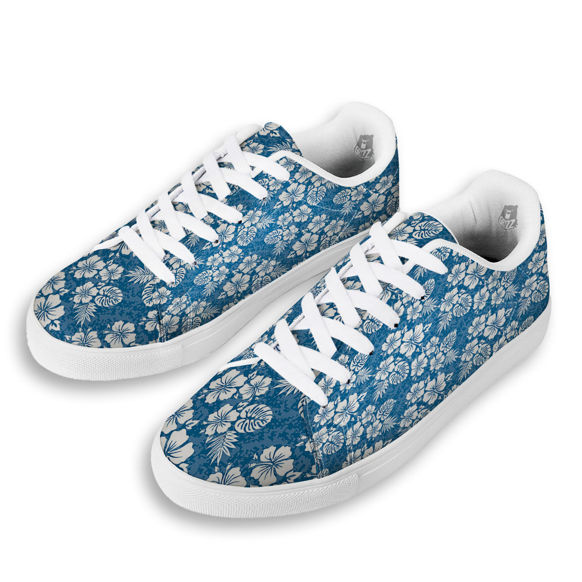 Camo Flower Aloha Hawaiian Print Pattern White Low Top Sneakers-grizzshop