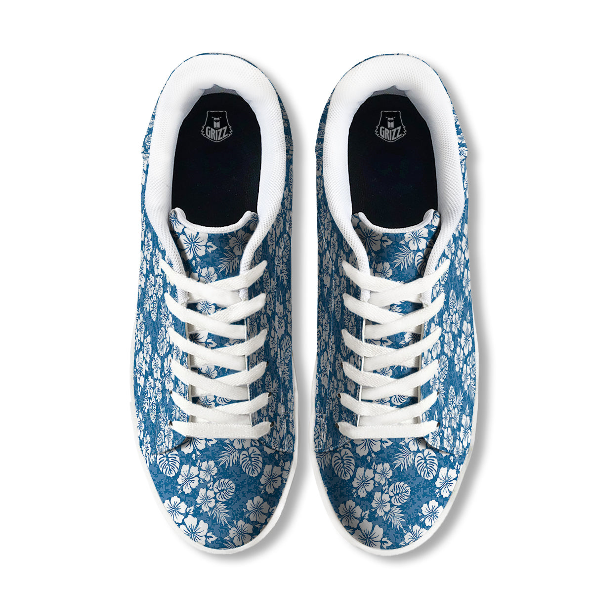 Camo Flower Aloha Hawaiian Print Pattern White Low Top Sneakers-grizzshop