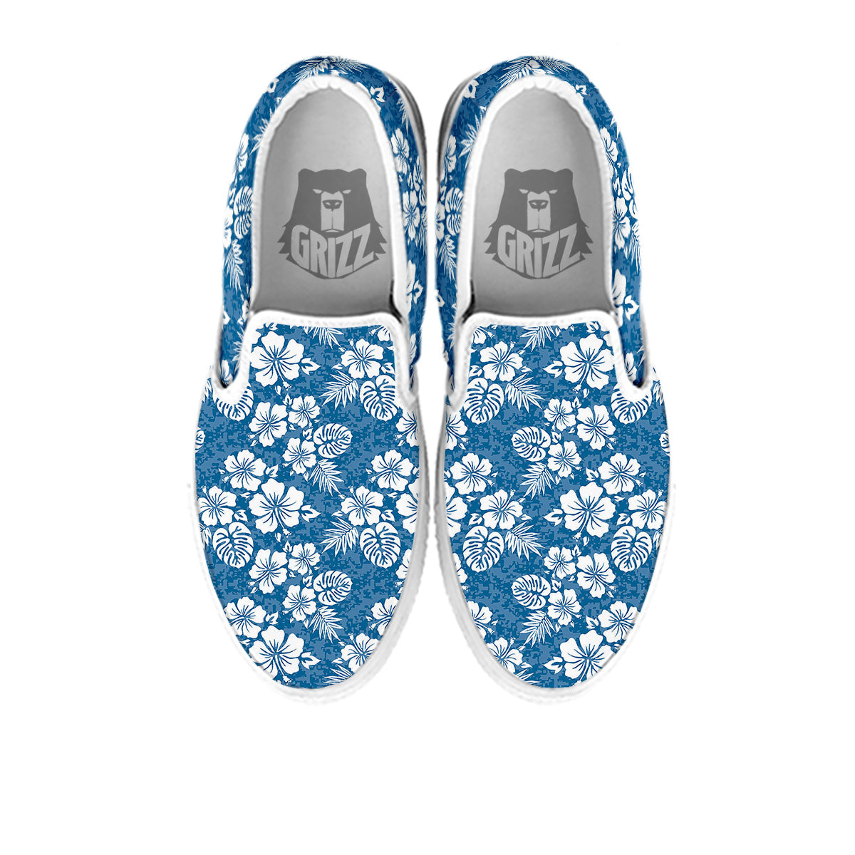 Camo Flower Aloha Hawaiian Print Pattern White Slip On Shoes-grizzshop