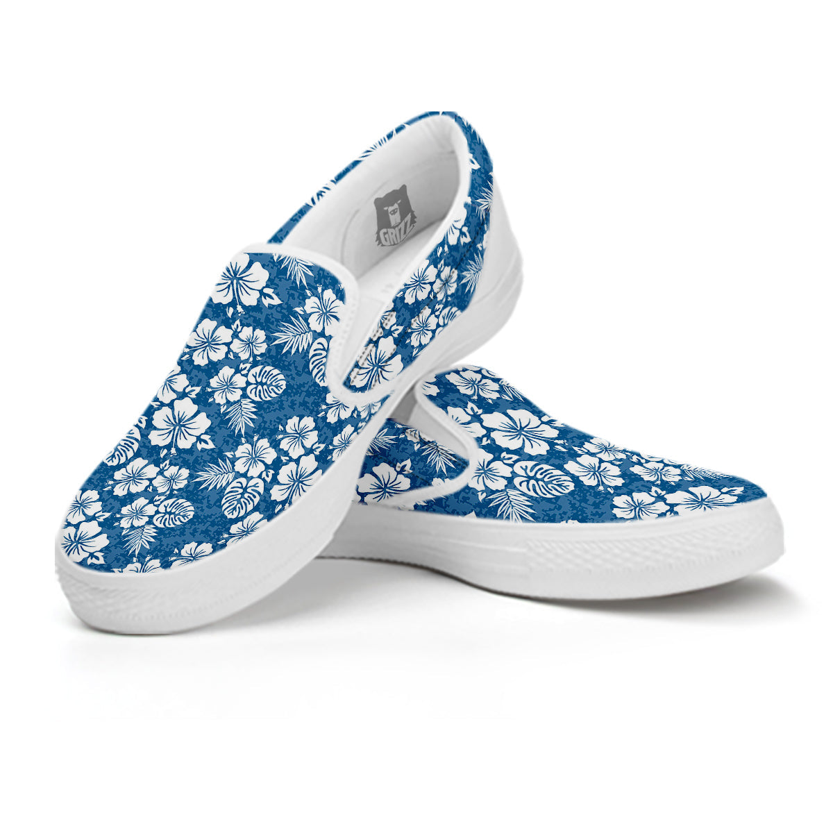 Camo Flower Aloha Hawaiian Print Pattern White Slip On Shoes-grizzshop